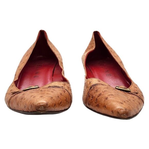 Vintage Y2K Celine Ostrich Exotic Leather Kitten Heel Pumps 38.5 Pointed Toe - Picture 5 of 10